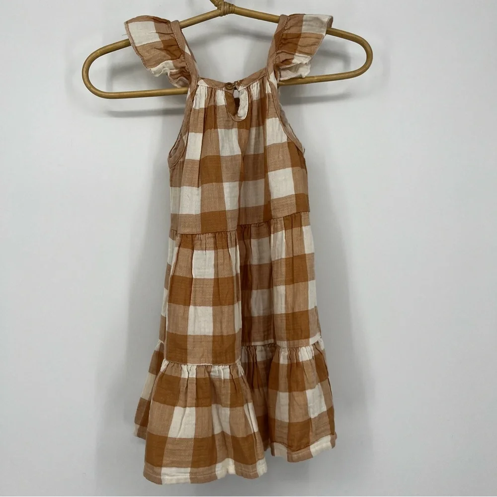 Búho Girls Caramel Gingham Dress NWT 3Y